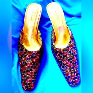 Pierre Dumas Slip-on Heels, New Vintage Retro Multi Colored Design, Size 10